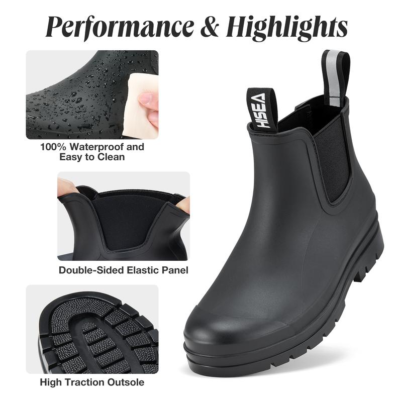 HISEA Women's Short Rain Boots Waterproof Garden Shoes Rubber Chelsea Boots Anti-Slipping Rainboots for Ladies with Comfort Insole Lightweight Stylish Ankle Rain Shoes Outdoor Work Booties