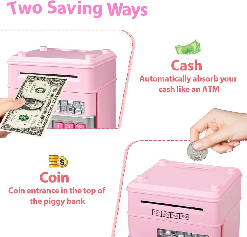 Kids Piggy Bank for Girls - Toys for 5 6 7 8 9 10 Year Old Girl Birthday Gifts - Electronic Piggy Bank ATM Machine Money Safe for Kids Toys Age 6-8-10