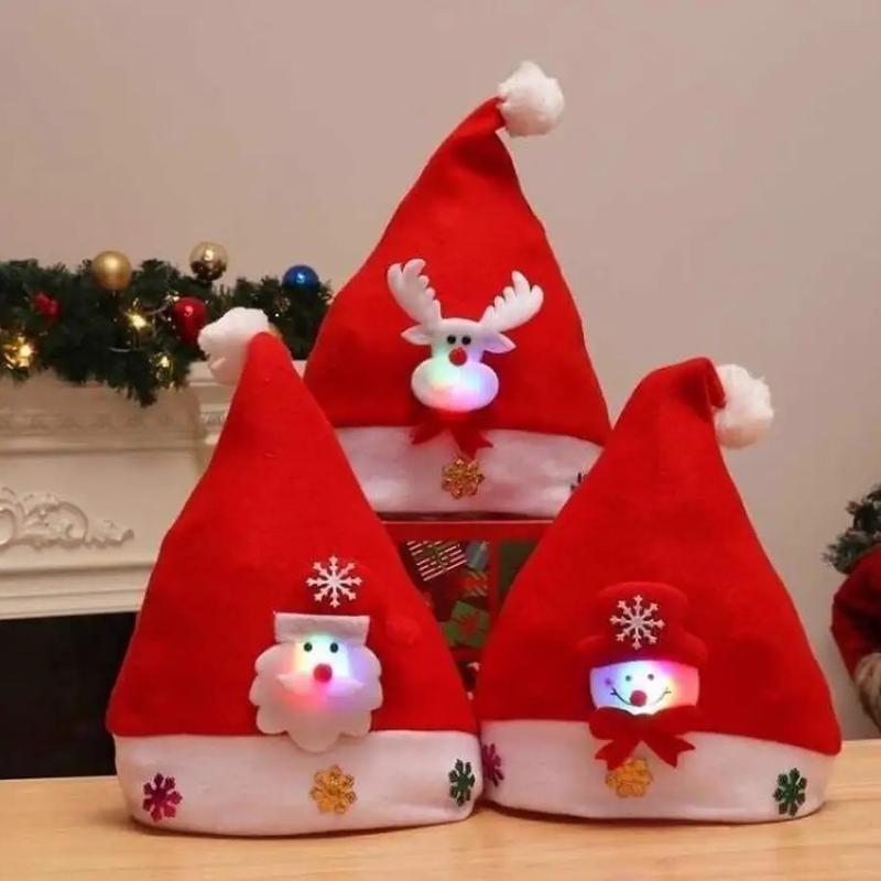 Christmas LED Hat New Year Cute Kids Adults Cap Navidad Children Girl Hat New Year Costume Santa Claus Xmas Winter Gift Decor Accessories Masks Accessory Decoration Ornaments