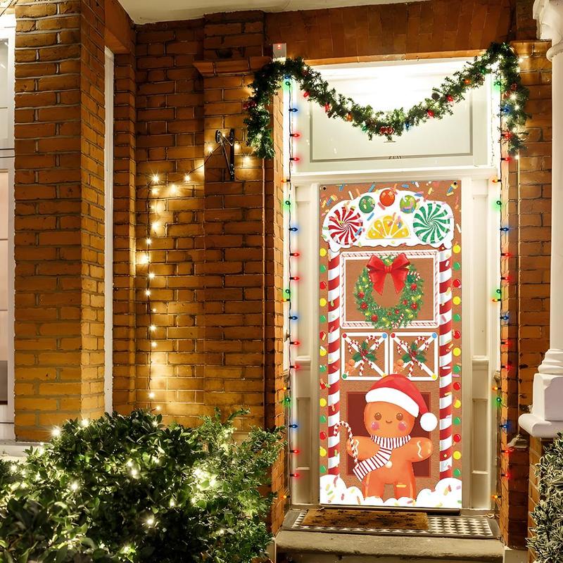 Gingerbread Man Pattern Door Banner, 1 Count Christmas Themed Door Hanging Banner, Festive & Party Supplies for Home Living Room Bedroom