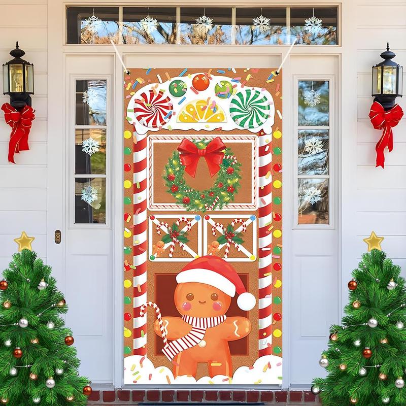 Gingerbread Man Pattern Door Banner, 1 Count Christmas Themed Door Hanging Banner, Festive & Party Supplies for Home Living Room Bedroom