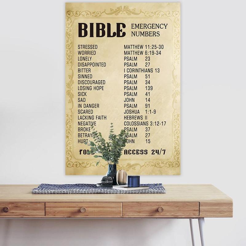 Bible Verse Wall Art, Bible Emergency Numbers Wall Art, Inspirational Wall Art, Home Decor for Living Room Office Church, Religious Gift