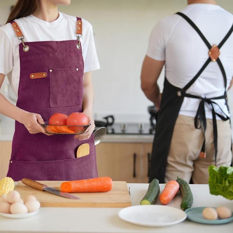 Canvas Aprons for Men Chef Apron, Work Apron with Large Pockets - 16oz Heavy Duty Cross Back, BBQ, Cooking