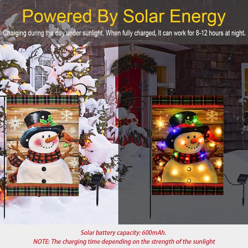 Solar Powered Snowman Christmas Tree Truck Design Garden Flag Decoration, 1 Count Solar Powered Flag Light without Stand, Outdoor Decorative Light for Garden, Yard, Lawn