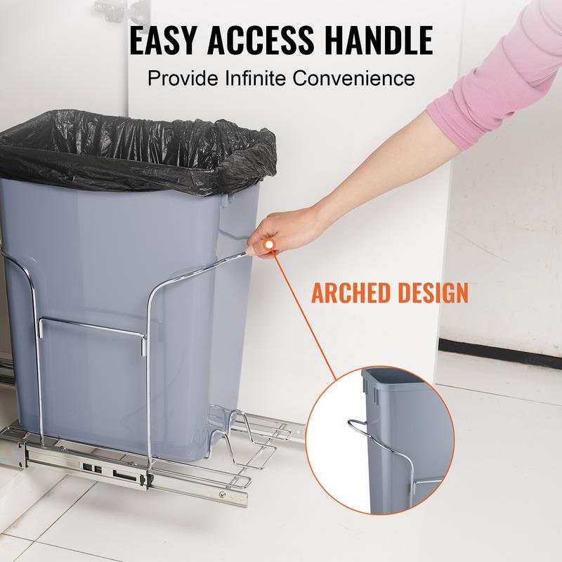 VEVOR Pull-Out Trash Can, 29L Single Bin, Under Mount Kitchen Waste Container with Slide and Handle, 110 lbs Load Capacity Heavy Duty Garbage Recycling Bin for Kitchen Cabinet, Sink, Under Counter Smooth