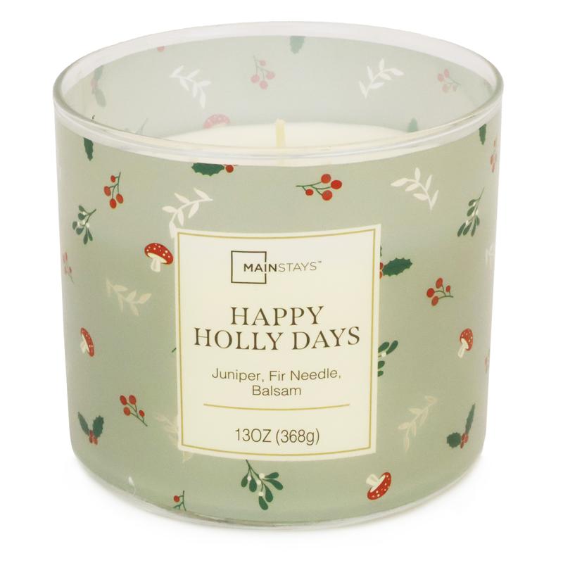 Mainstays 3-wick Happy Holly Days Candle, 13-Ounce Decor