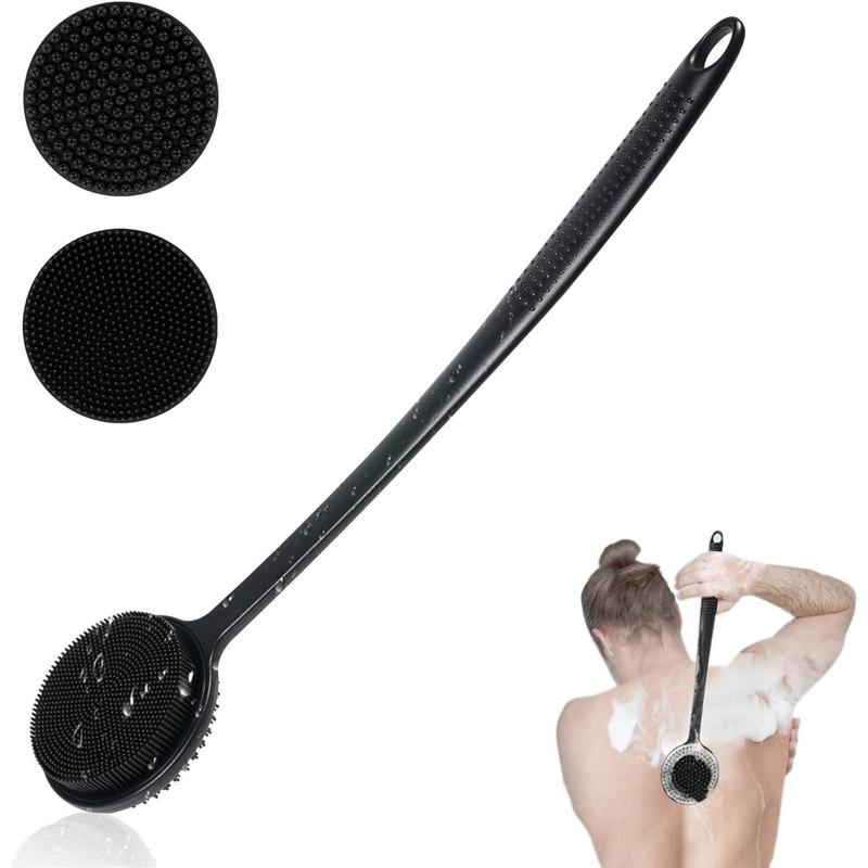 Silicone Back Scrubber for Shower, New Update Bath Body Double Sided Brush with Long Handle for Shower Exfoliating and Massage Can Produce More Rich Foam for Men and Women