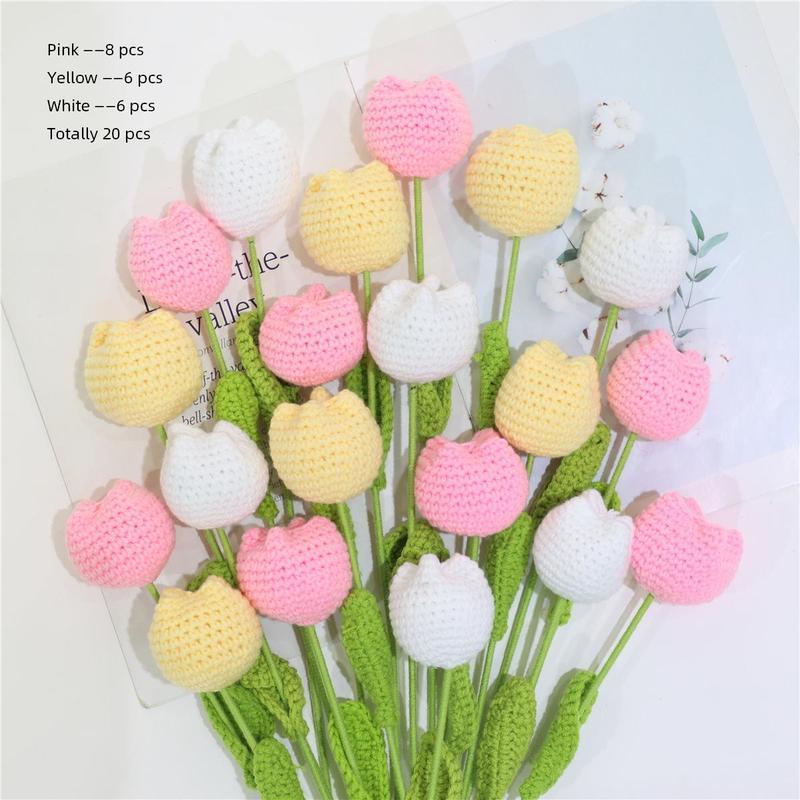 Room Decor Crochet Tulip without Vase, 10pcs set Artificial Flower, Summer Flowers Bouquet, Home Decor Supplies for Living Room Bedroom Dining Room Wedding Party, Fall Decor, Fall Decor