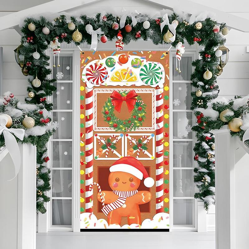 Gingerbread Man Pattern Door Banner, 1 Count Christmas Themed Door Hanging Banner, Festive & Party Supplies for Home Living Room Bedroom