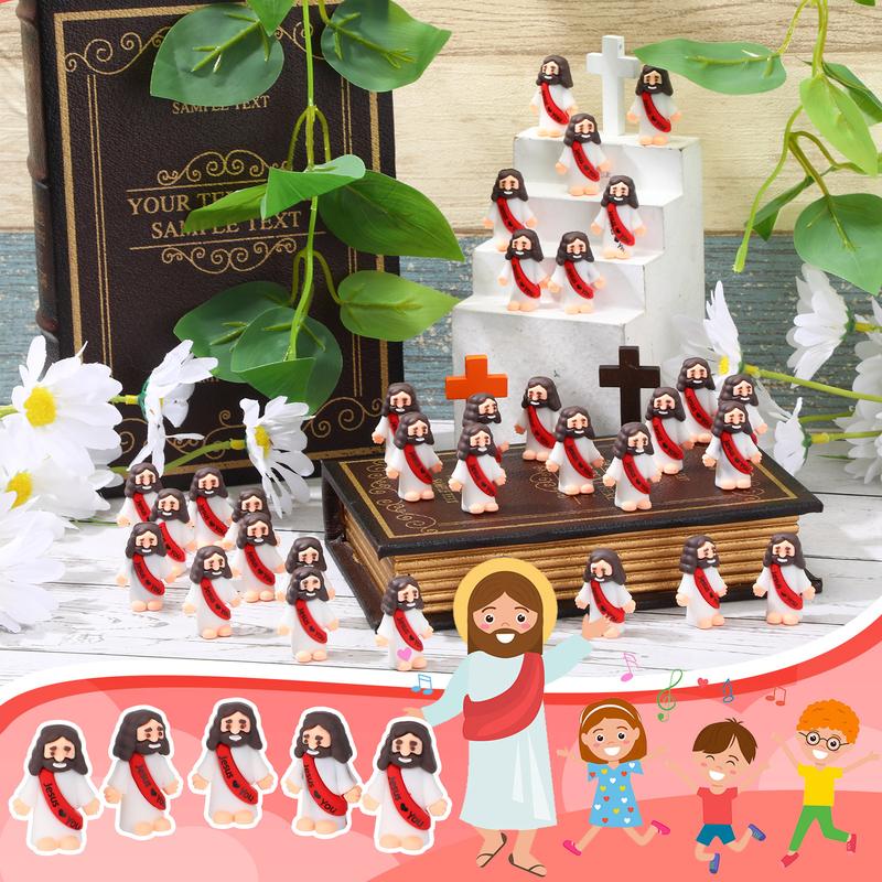 Little Jesus Figures 50Pcs Cute Jesus ornament Mini Jesus Statue with Slogan Creative Religious Party Gift for Family Friend Christmas Christian Baptism Gifts