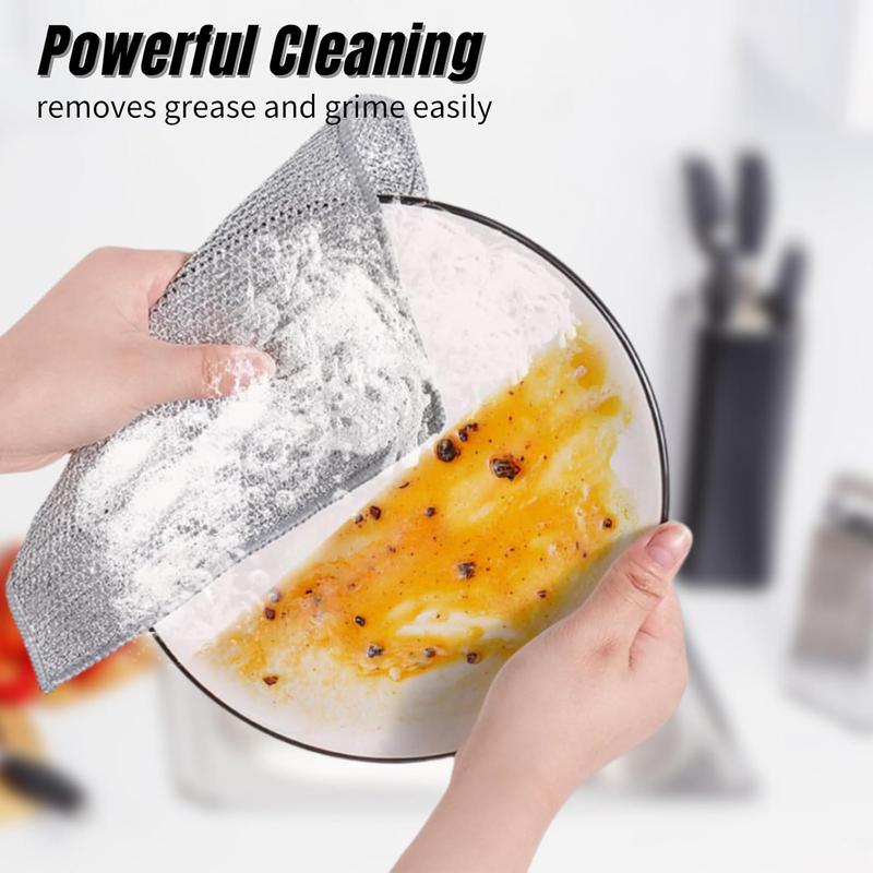 10 Pack Multifunctional Non-Scratch Wire Dishcloth for Kitchen - Silver Wire Washing Cloth Rags