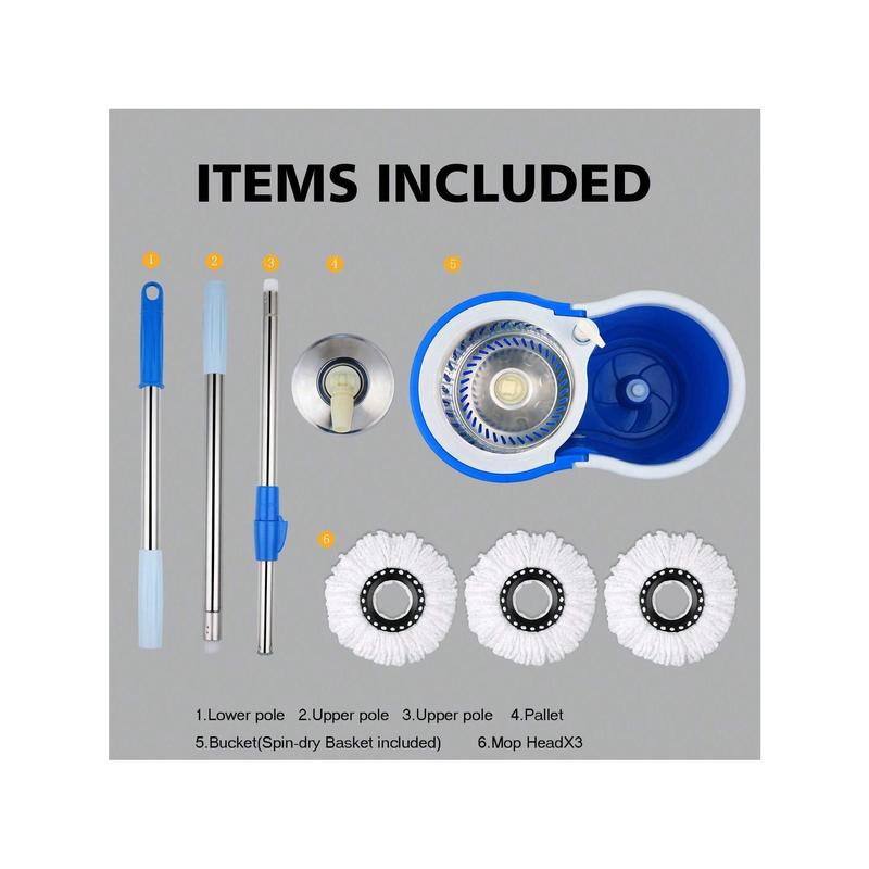 Spin Mop And Bucket With Wringer Set, 360° Mop And Bucket System With 3 Microfiber Mop Refills And 61