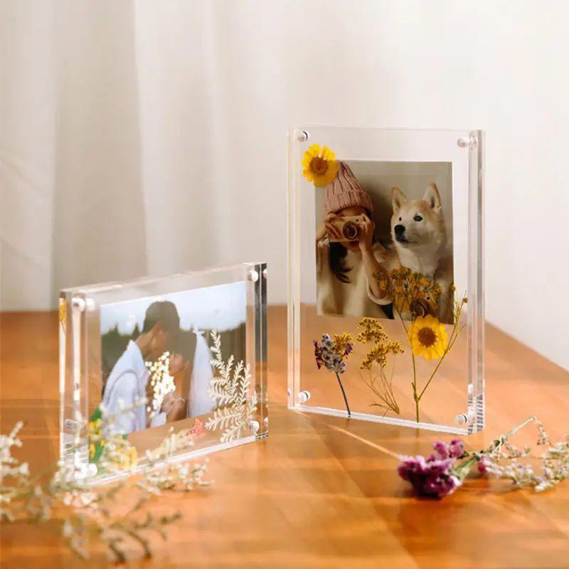 Popular transparent magnetic crystal photo frame Decor Light Glass Plastic Room Sheets