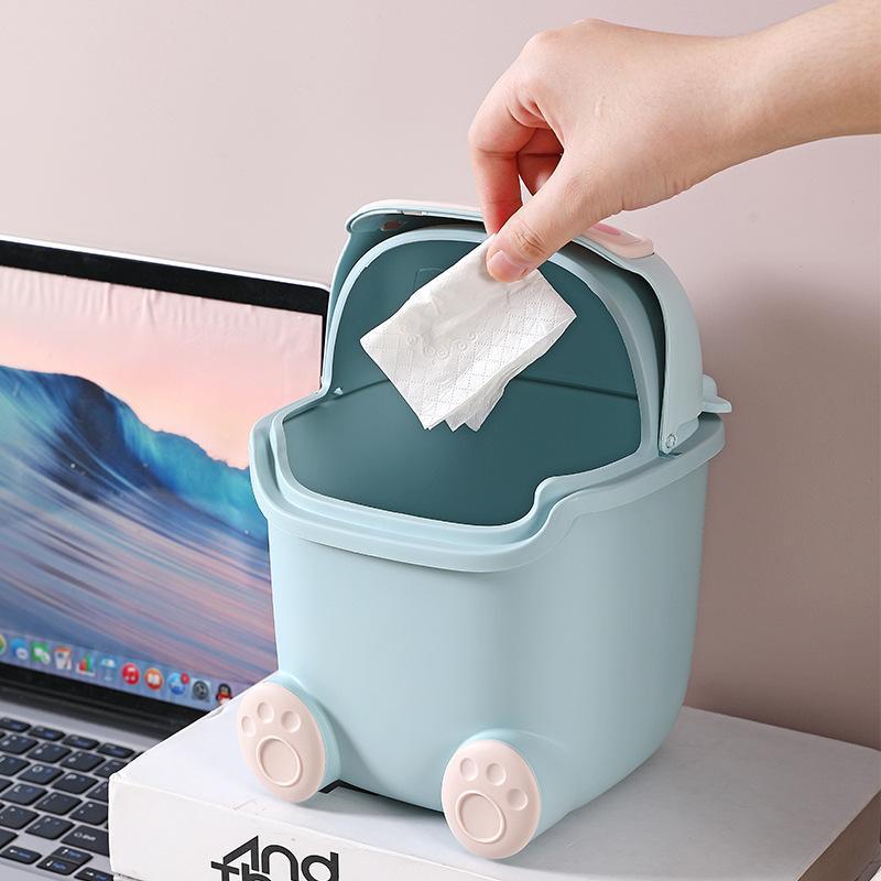 Cute Cartoon Design Desktop Trash Can, 1 Count Mini Trash Can with Lid, Waste Basket for Home, Office, Kitchen, Bedroom, Bathroom