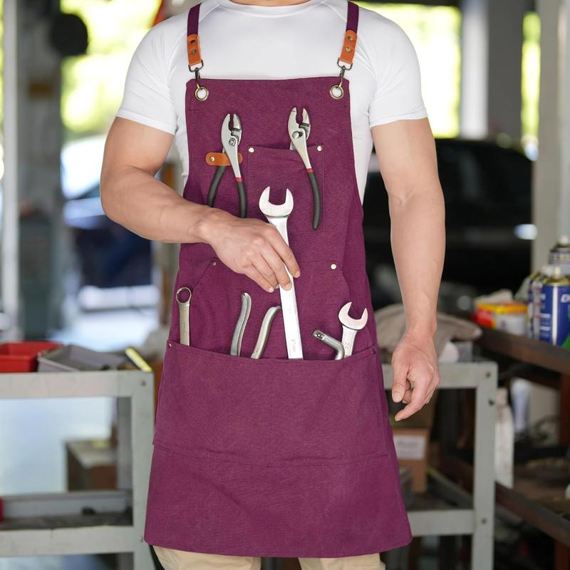 Canvas Aprons for Men Chef Apron, Work Apron with Large Pockets - 16oz Heavy Duty Cross Back, BBQ, Cooking