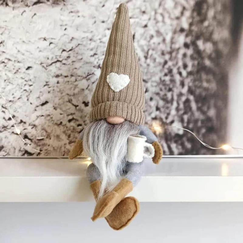 2 Pcs Gnomes Plush  Decor, Handmade Swedish Tomte Gnomes Gifts Farmhouse Scandinavian Figurine for Home Kitchen Coffee Station Table Shelf Decor (Brown)