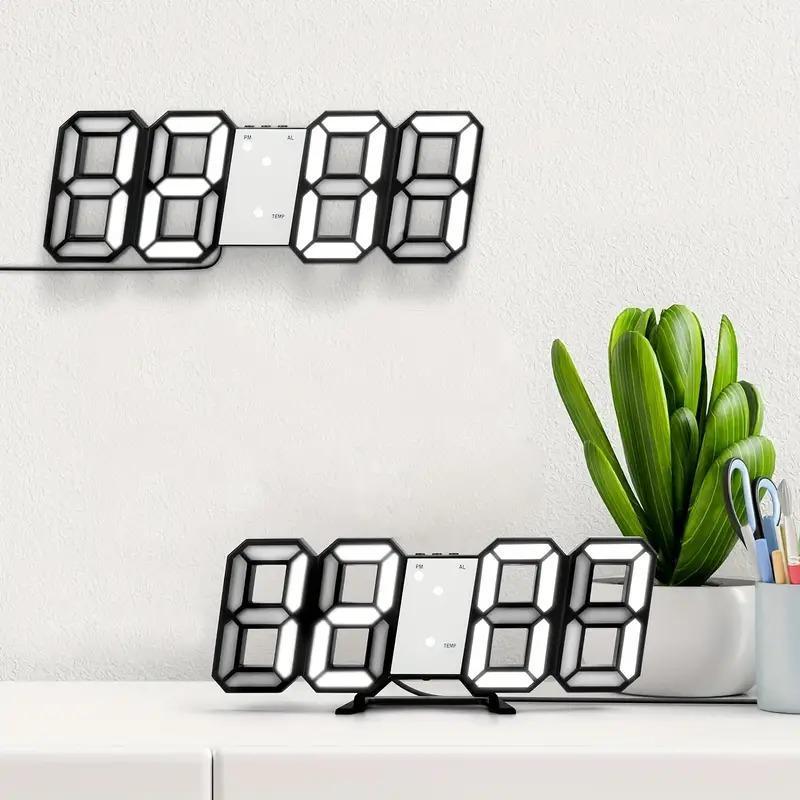 Modern 3D LED Digital Clock, USB Powered Alarm Clock with Night Light, Adjustable Brightness Clock for Desk or Wall, Perfect for Bedroom Decor