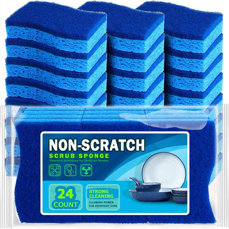 Non-Scratch Scrub Sponge-24Count, Sponges for Dishes, Sponges Kitchen, Cleaning Sponge, Cleans Fast Without Scratching, Stands Up to Stuck-on Grime, Cleaning Power for Everyday Jobs