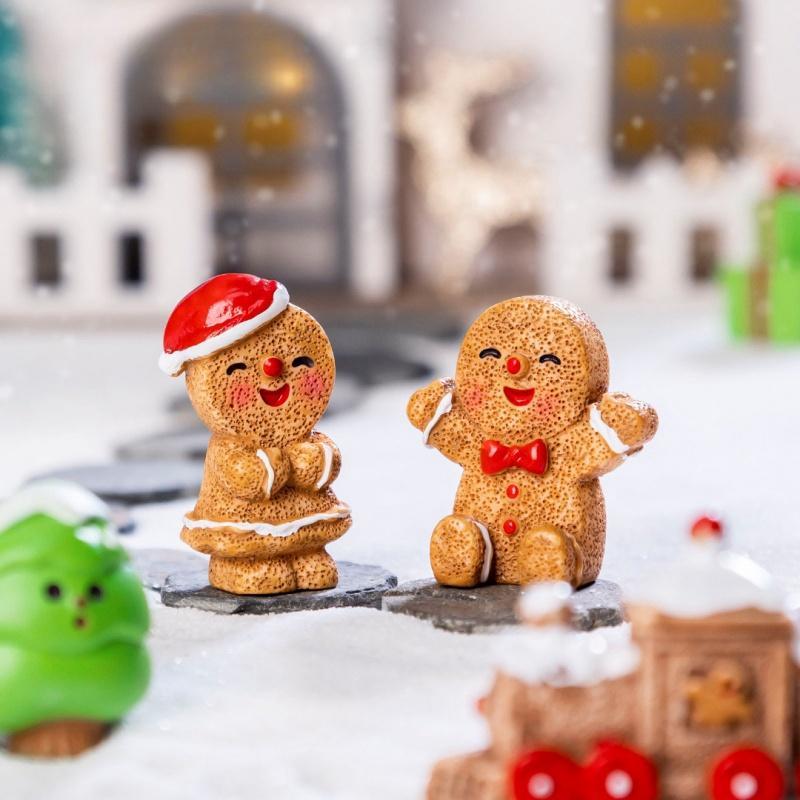 Christmas Cute Gingerbread Man Decoration, 30 50pcs Random Style Mini Resin Ornament, Micro Landscape Decoration Items, Desktop Decoration for Home & Office