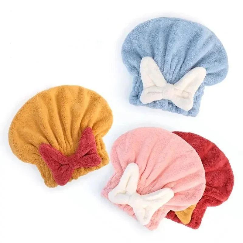 Bow Decor Hair Drying Cap, 1 Count Soft Comfortable Quick Drying Hair Cap, Super Absorbent Towel Cap for Women & Girls, Bathroom Supplies