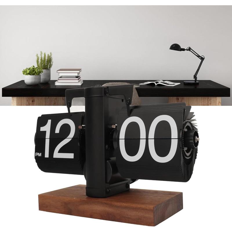 Digital Flip Down Clock, Retro Automatic Turning Mechanical Clock, Auto Flip Desk Clock with Smooth Base, for Home Room Office Decoration (Black)