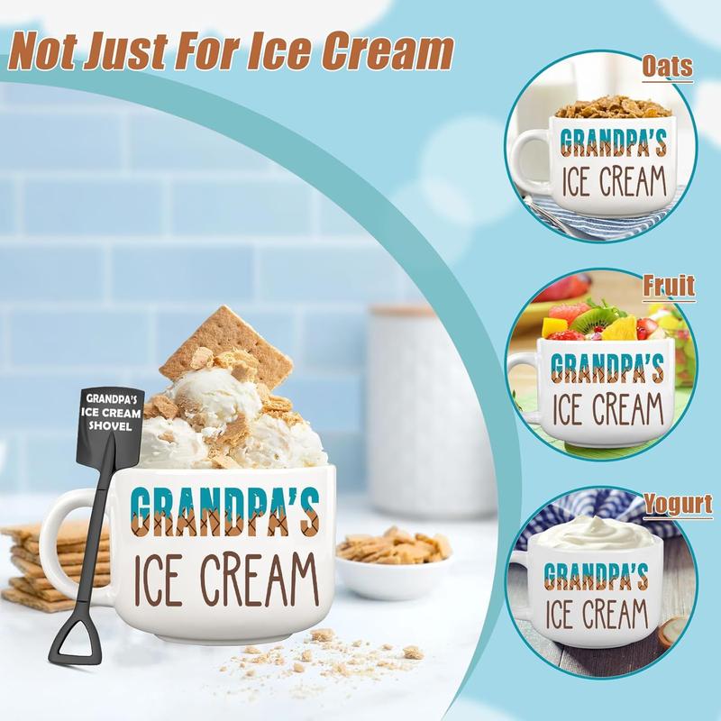 Grandpa Xmas Gifts from Grandkids, Grandfather Christmas Stocking Stuffer, Holidays Birthday Grandpa Gifts from Grandchildren, Novelty Grandpa Ceramic Bowl gift for Ice Cream Lover