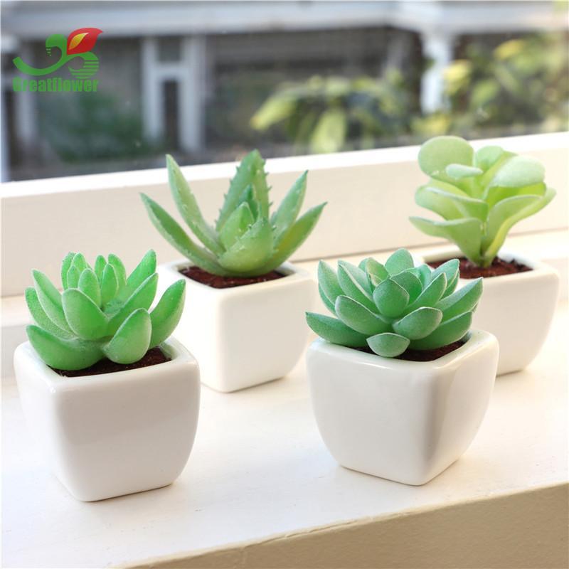 Artificial Potted Succulent, 4pcs Desktop Mini Decorative Simulation Plant Decoration, Mini Plastic Faux Bonsai Ornaments for Home Decor