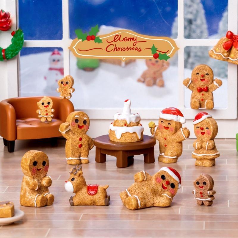 Christmas Cute Gingerbread Man Decoration, 30 50pcs Random Style Mini Resin Ornament, Micro Landscape Decoration Items, Desktop Decoration for Home & Office