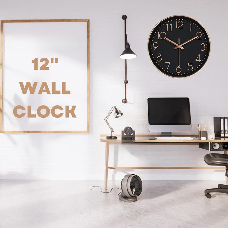 Silent Wall Clock 12 Inch Non-Ticking Wall Clocks for Living Room Decor Modern Wall Clock for Home(Golden Frame Black Dial),Housewarming Gift cubo clock