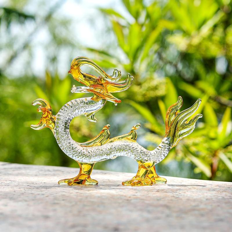 Crystal Dragon Statue Hand Blown Glass Dragon Figurines Chinese Dragon Decoration for Home Lucky Feng Shui Decor 5.9 Inch