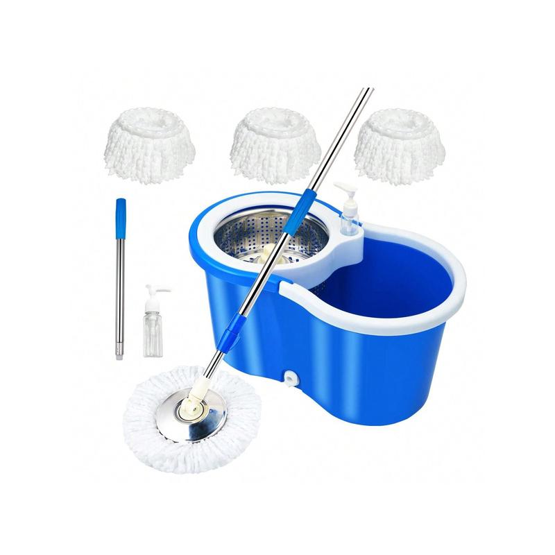 Spin Mop And Bucket With Wringer Set, 360° Mop And Bucket System With 3 Microfiber Mop Refills And 61