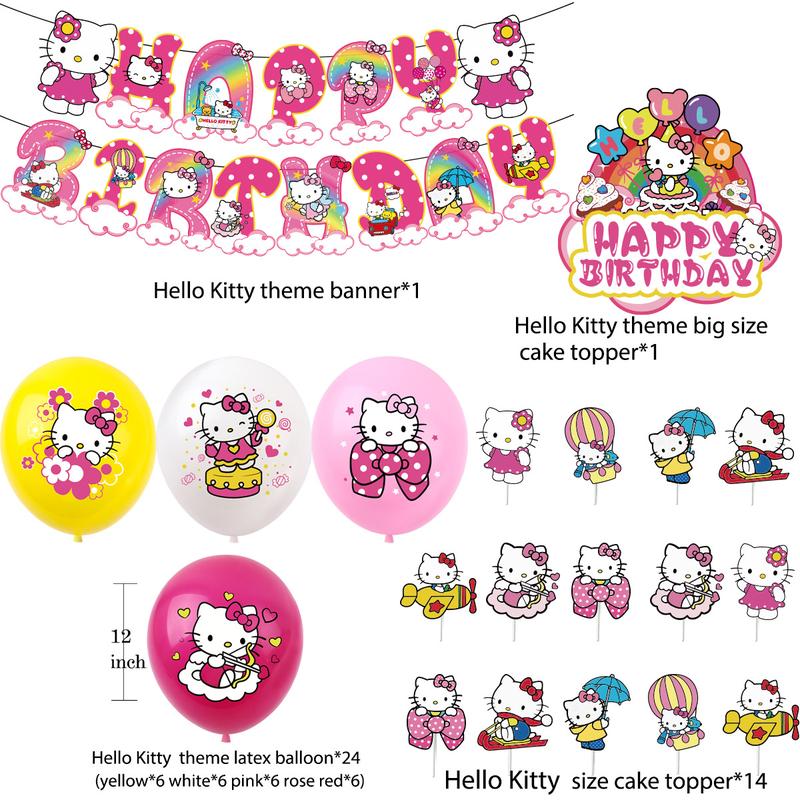 Hello kitty theme birthday party supplies KT cat flag banner balloon cake insertion decoration set