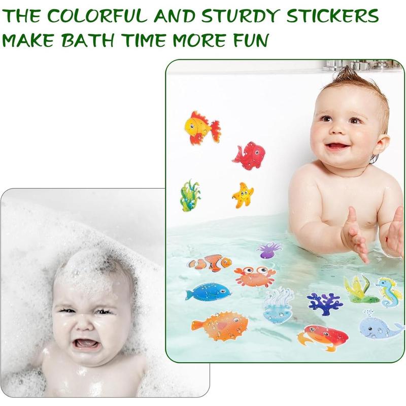 Bathtub Non-Slip Stickers for Shower - 20 PCS Large Anti-Slip Cute Sea Creature Stickers with Scraper for Kids Bath Tub and Slippery Shower Floor, Perfect Bathroom Decor