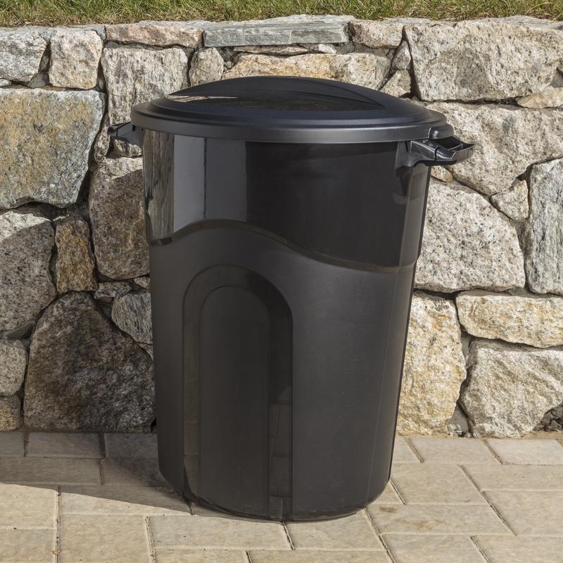 32 Gallon Heavy Duty Plastic Garbage Can with Lid for Indoor Outdoor Use - Black