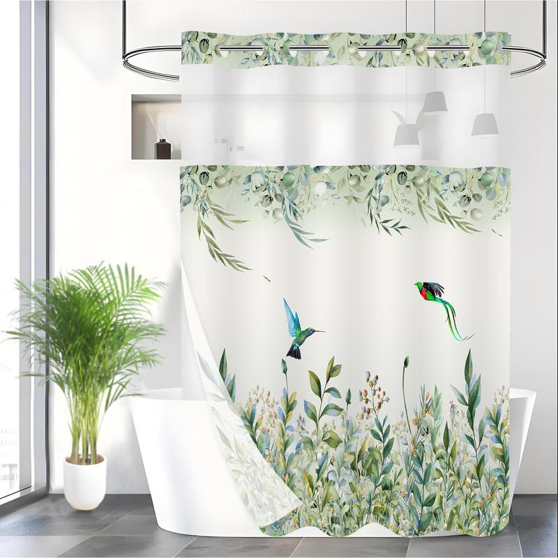 Floral Print Shower Curtain, 1 Count Waterproof Shower Curtain with Hooks, Bathroom Curtain, Bathroom Supplies for Home Use