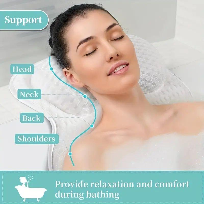 Soft Bathtub Pillow with 6 Suction Cups, 1 Count Head Neck Support Air Mesh Soft Tub Pillow, Headrest Cushion for Bathroom Tub