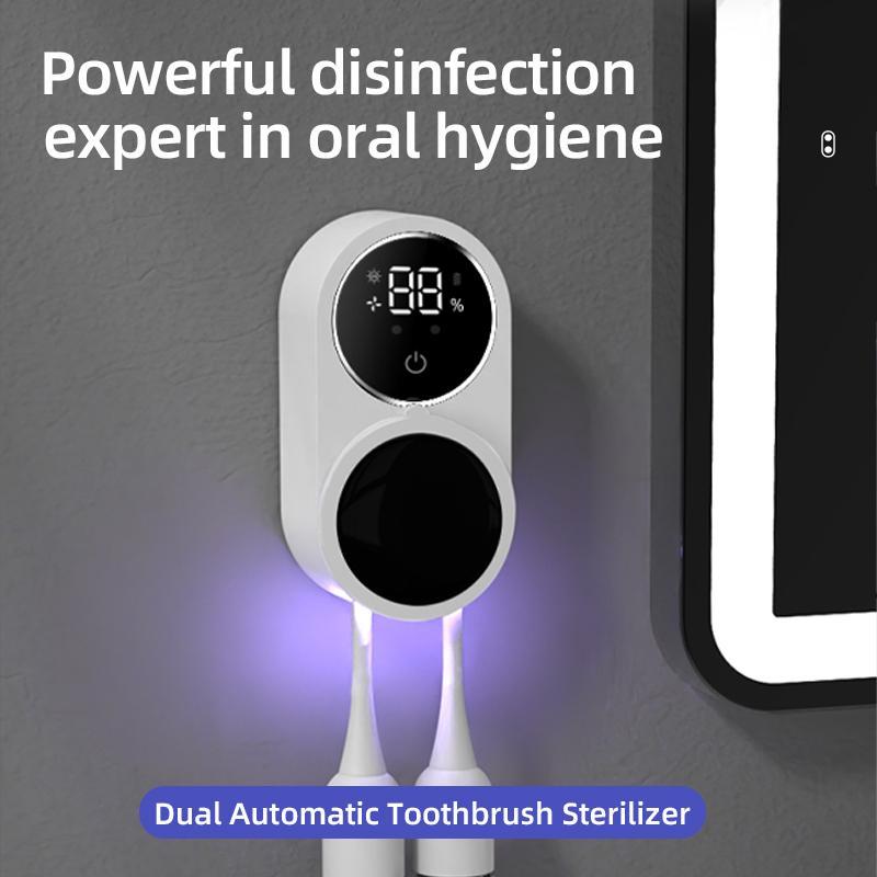 UV Toothbrush Sterilizer, 1 Count Rechargeable Wall Mounted Toothbrush Sterilizer with LED Display & Data Cable, Bathroom Supplies for Home Dormitory Hotel Salon