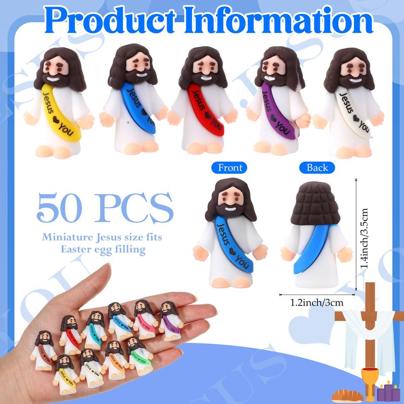 Little Jesus Figures 50Pcs Cute Jesus ornament Mini Jesus Statue with Slogan Creative Religious Party Gift for Family Friend Christmas Christian Baptism Gifts