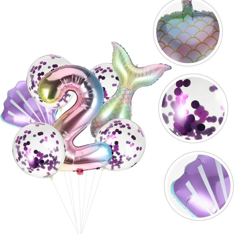 Mermaid Theme Balloon Set, 7pcs Creative Aluminum Balloons, Birthday Decoration Balloons, Birthday Accessories for Commemorating Baby