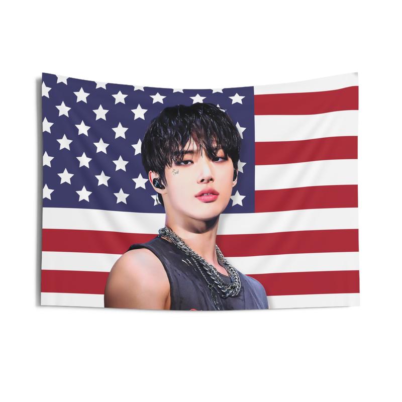 Ateez Mingi Concert America Flag, Ateez Mingi Abs Kpop Flag, Ateez Tour 2024 Merch, Gift Ideas for Atiny, Birthday Gift & Concert Merch 3x5ft Celebrity USA Flag Tapestry for Wall hanging, College Dorm, Living Room, Bed Room, Home Decor