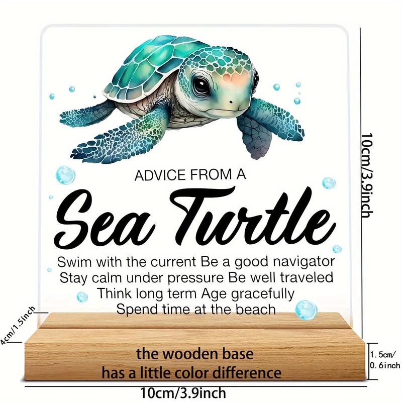 Sea Turtle Pattern Decorative Sign with Wooden Stand, Creative Acrylic Desk Decoration, Desk Ornament for Home Office School Dormitory, Motivational Gift for Women