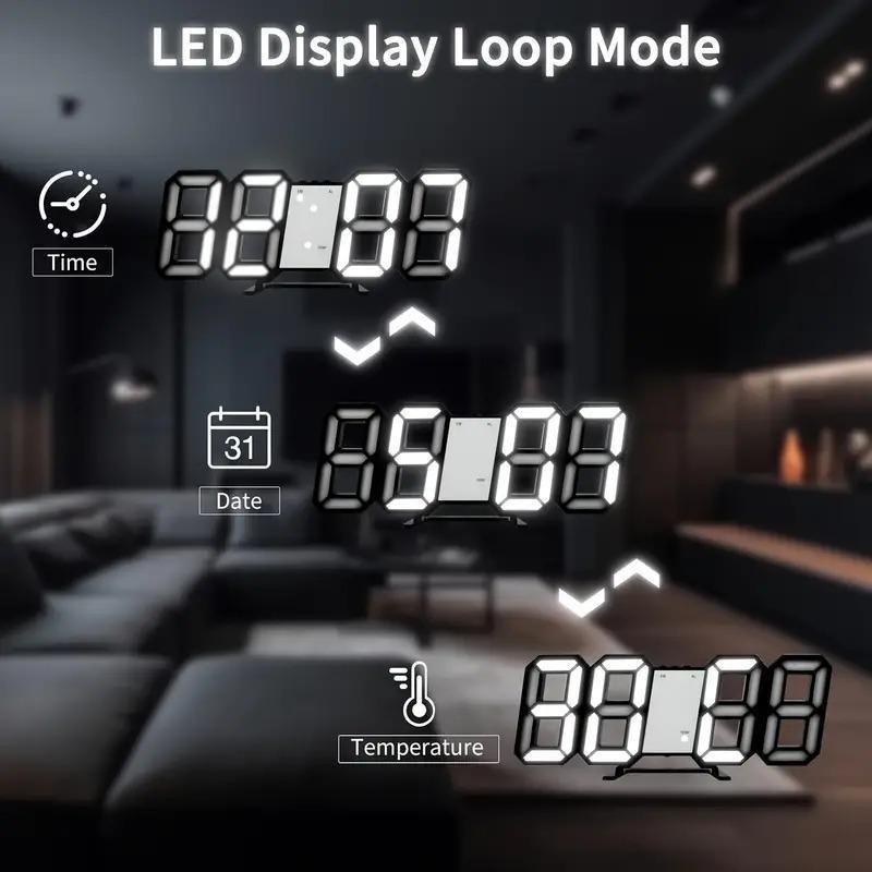 Modern 3D LED Digital Clock, USB Powered Alarm Clock with Night Light, Adjustable Brightness Clock for Desk or Wall, Perfect for Bedroom Decor