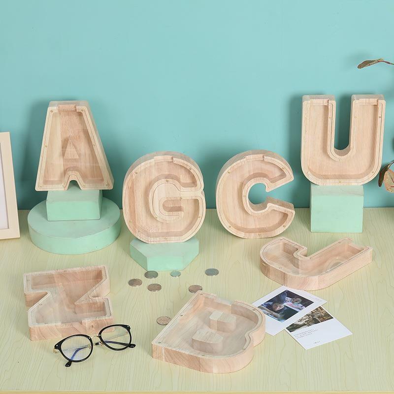 Wooden Letter Shaped Piggy Bank, 1 Count Creative Acrylic Piggy Bank, Room Decor, Home Decor, Durable Decor for Living Room & Bedroom, Fall Decor, Boyfriend Gifts