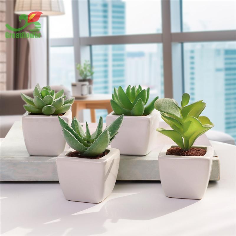 Artificial Potted Succulent, 4pcs Desktop Mini Decorative Simulation Plant Decoration, Mini Plastic Faux Bonsai Ornaments for Home Decor