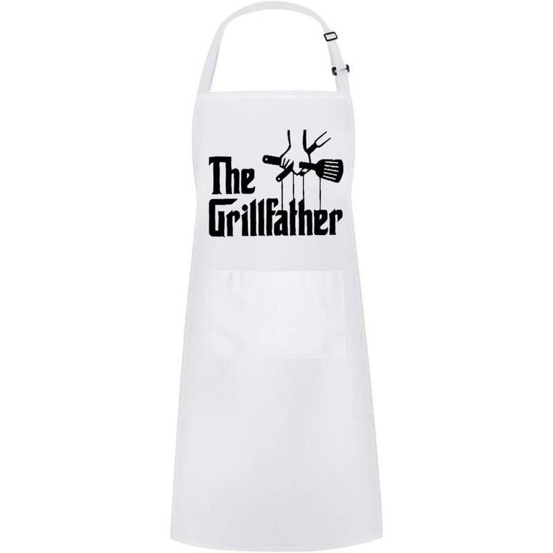 Funny Aprons for Men, Women - The Grillfather - Gifts for Fathers Day, Mothers Day, Birthday - Cooking Grilling BBQ Chef Apron (White)