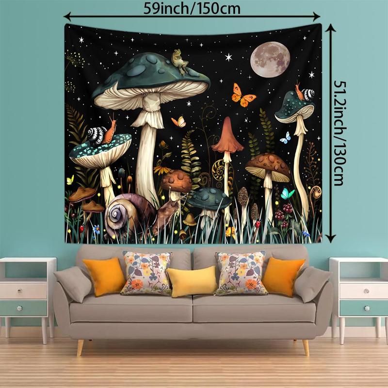 Mushroom & Butterfly Pattern Tapestry, 1 Count Colorful Wall Hanging Blanket, Wall Art Decor for Home Living Room Bedroom