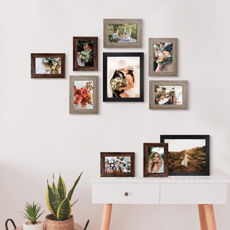 Picture Frame Set 10-Pack, Gallery Wall Frame Collage with 8x10 5x7 4x6 Frames in 3 Different Finishes Decor Photo Room Gift Wood