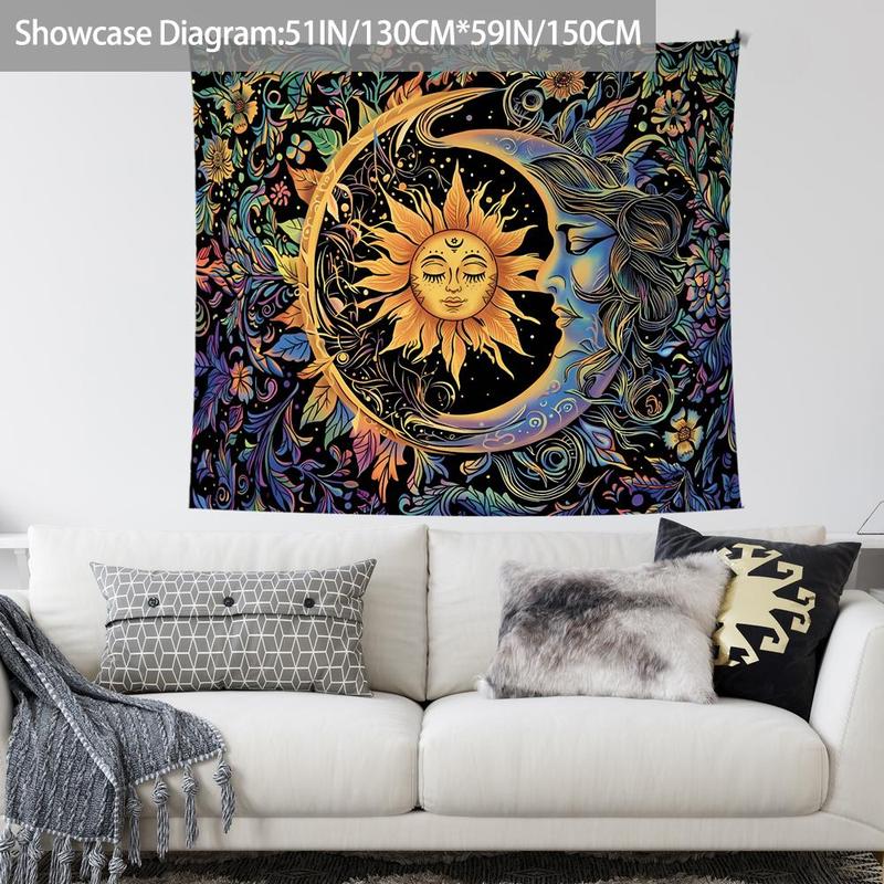 Sun & Moon Pattern Tapestry, 1 Count Mysterious Flower Hanging Carpet, Home Decor for Bedroom, Living Room, Dormitory Wall