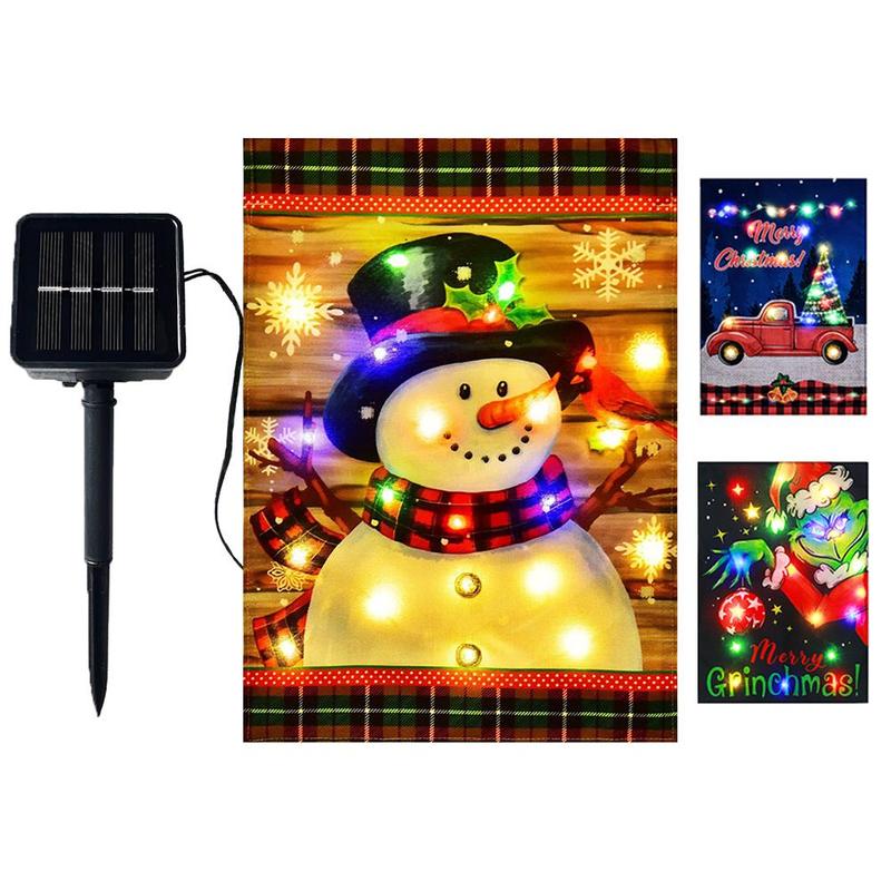 Solar Powered Snowman Christmas Tree Truck Design Garden Flag Decoration, 1 Count Solar Powered Flag Light without Stand, Outdoor Decorative Light for Garden, Yard, Lawn