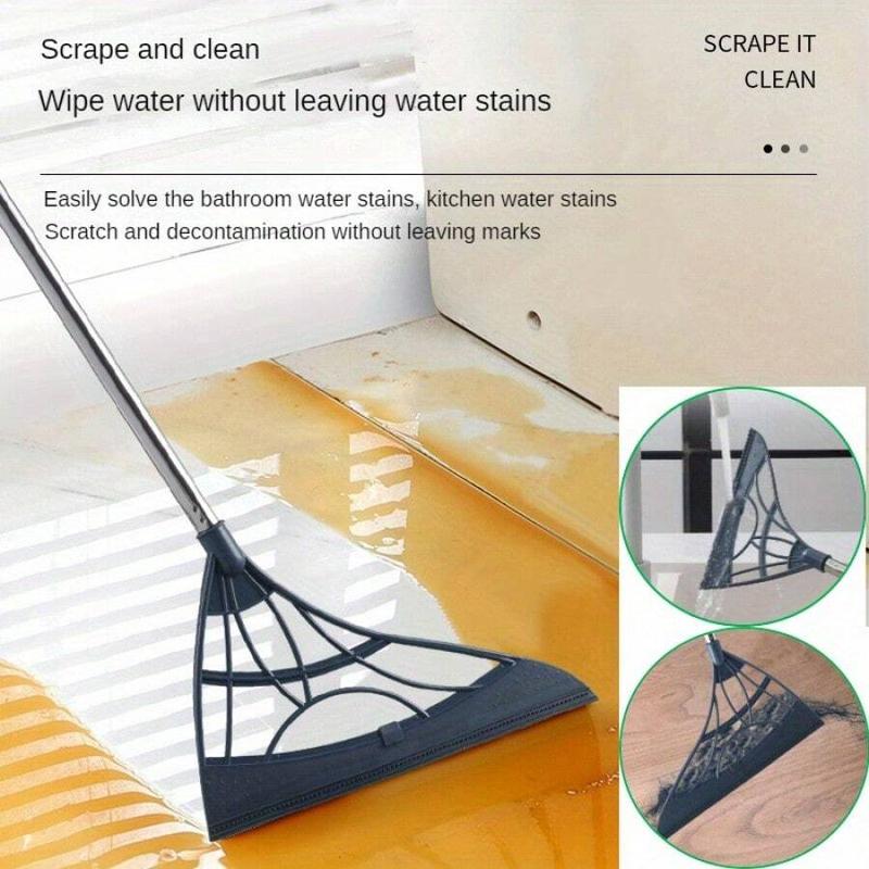 Longer Version Broom, Magic Broom, Lazy Broom, Stainless Handle, Silicone Head, Suitable For: Sweeping Hair, Sweeping Dust, Wiping Water, Cleaning Bathrooms, Kitchen Cleaning, Cleaning Toilets, 1Pc